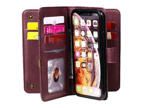 Funda PU + TPU con suporte y 10 porta-tarjetas de vinho tinto por iPhone XR 6.1