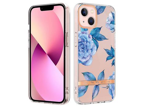 Funda TPU patrón floral galvanoplastia flexível peonía azul por iPhone 13 6.1