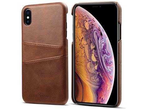 Funda TPU + PU con slots de tarjeta marrón por iPhone XS Max 6.5