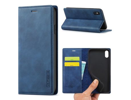 Carcasa PU forte magnético con apoyo azul por Apple iPhone XS Max