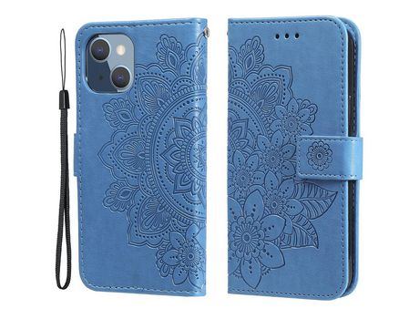 Funda PU + TPU patrón floral Anti-lágrimas con forro azul por iPhone 13 mini 5.4
