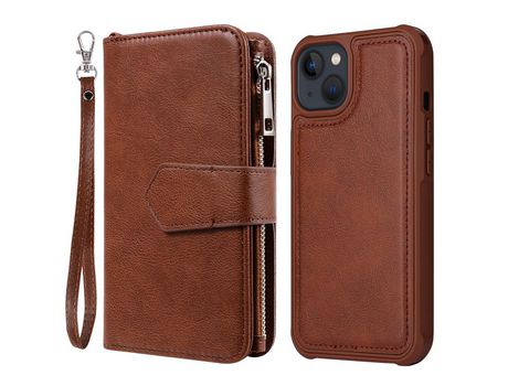 Funda PU 2 en 1 desmontable con soporte marrón por iPhone 13 6.1