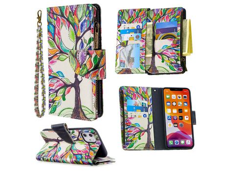 Carcasa PU estante de impresión patrón árbol colorida por Apple iPhone 11 6.1