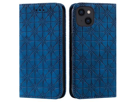 Funda PU + TPU flor da sorte impressa con fundo azul por iPhone 13 6.1
