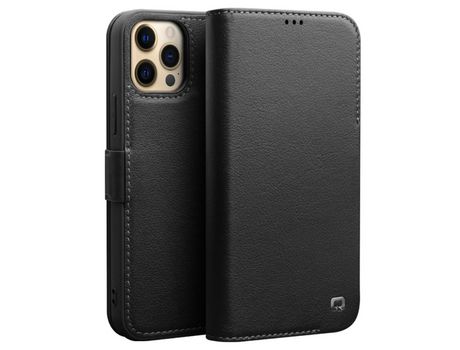 Funda de couro genuino QIALINO Cerrar magnético negro por iPhone 12 Pro 6.1
