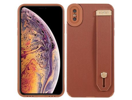 Funda TPU + microfibra con suporte de pulso marrón por iPhone X/XS 5.8
