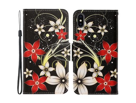 Funda PU con suporte magnético Flor vermelha por iPhone X/XS 5.8