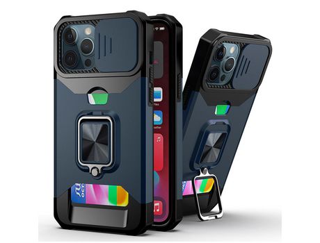 Funda TPU con porta-tarjetas híbrido y pala de sol azul marinho removível por iPhone 13 Pro Max 6.7