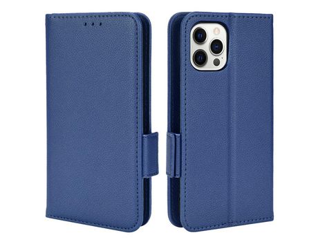 Funda PU textura de lichi Cerrar magnético azul escuro por iPhone 12/12 Pro 6.1