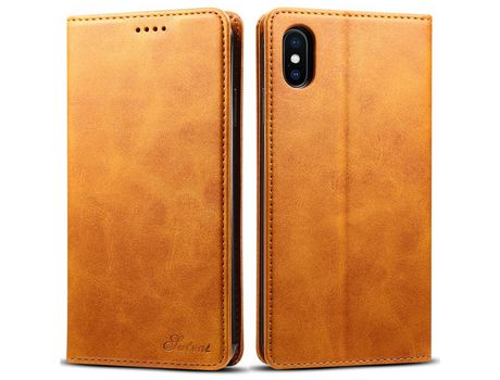 Funda PU absorción magnética con soporte caqui por iPhone XS Max 6.5