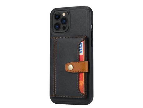 Funda TPU + PU híbrido con suporte y porta-tarjetas negro por iPhone 13 Pro 6.1