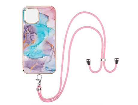 Funda TPU patrón mármol a prueba de choques galvanizado con cable da via lácteos azul marmorizado por iPhone 13 Pro 6.1