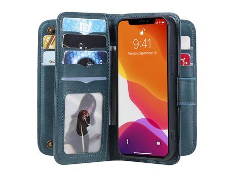 Funda PU + TPU con vários suportes de tarjeta a prueba de choques con suporte verde escuro por iPhone 13 mini 5.4