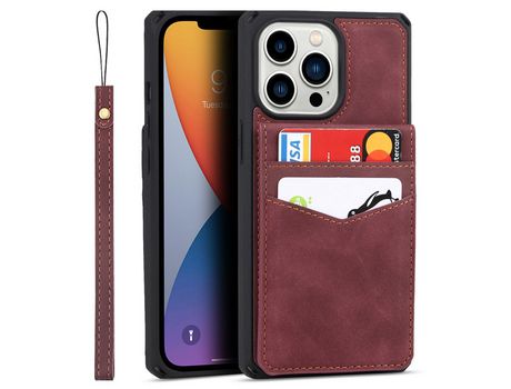 Funda TPU + PU Anti-lágrimas con muleta y poseedor del tarjeta rojo por iPhone 13 Pro 6.1