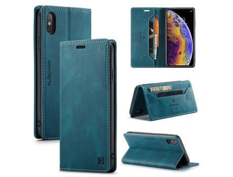 Carcasa PU rfid bloqueando retro mate azul por Apple iPhone XS Max 6.5