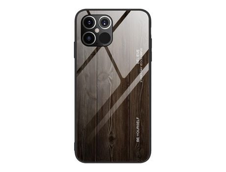 Carcasa TPU piel de madeira negro por Apple iPhone 12 Max/12 Pro 6.1
