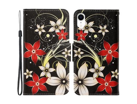 Funda PU con suporte magnético forte Flor vermelha por iPhone XR 6.1