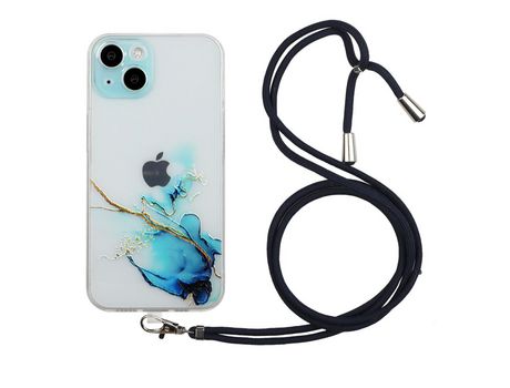 Funda TPU patrón de mármol en relevo flexível con cable ajustável azul longo por iPhone 13 6.1