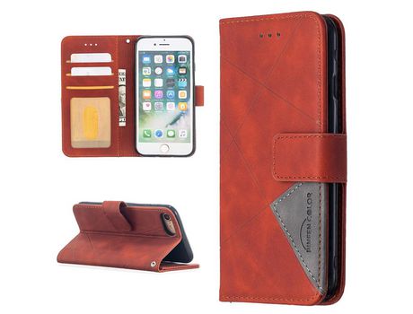 Carcasa PU textura geométrica con apoyo naranja por Apple iPhone SE (2nd Gen)/8/7 4.7