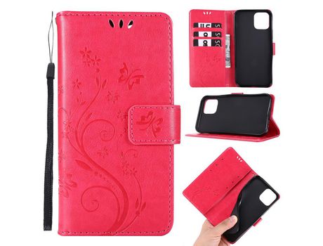 Carcasa PU polilla flor imprint rojo por Apple iPhone 12 Pro/Max 6.1