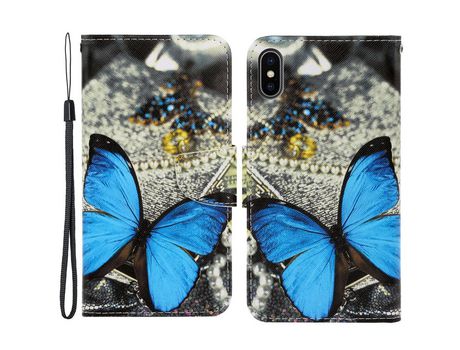Funda PU con suporte magnético mariposa azul por iPhone X/XS 5.8