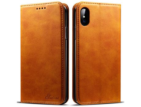 Funda PU absorción magnética con soporte caqui por iPhone X/XS 5.8