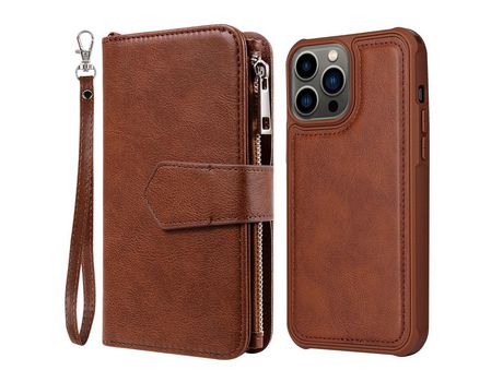 Funda PU con soporte marrón por iPhone 13 Pro 6.1