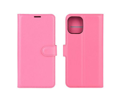 Carcasa PU textura de lichi con apoyo rosa por Apple iPhone 12 5.4