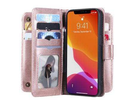 Funda PU + TPU Anti-lágrimas con suporte en ouro rosa y porta-tarjetas por iPhone 13 6.1