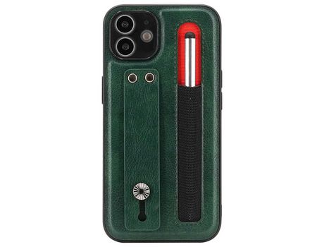 Funda TPU + PU con suporte de pontapé de correia de mano con ranhura por caneta verde por iPhone 11 6.1