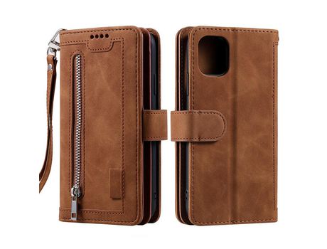 Funda PU + TPU 9 con suporte y porta-tarjetas marrón por iPhone 13 mini 5.4