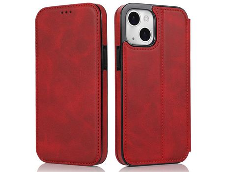 Funda TPU + PU absorción magnética con suporte y suporte de tarjeta rojo por iPhone 13 mini 5.4