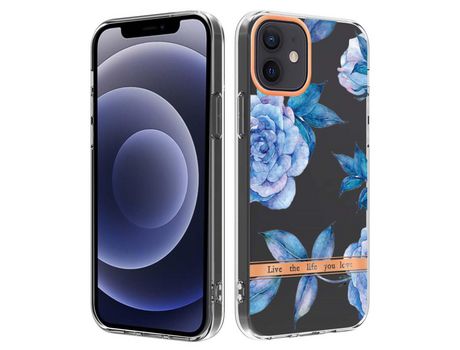 Funda TPU patrón de flores galvanoplastia peonía azul por iPhone 12 6.1 /12 Pro 6.1