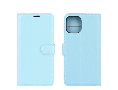 Carcasa PU textura de lichi con apoyo azul por Apple iPhone 12 5.4