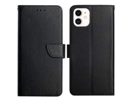 Funda de couro genuino textura de napa negro por iPhone 12 mini 5.4