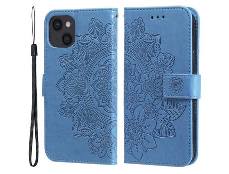 Funda PU + TPU trava-queda patrón de flores con fundo azul por iPhone 13 6.1