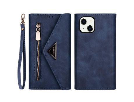 Funda PU + TPU zíper con fundo azul por iPhone 13 6.1