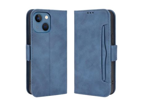 Funda PU + TPU con suporte y porta-tarjetas azul por iPhone 13 6.1