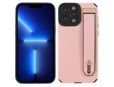 Funda TPU + microfibra a prueba de choques con suporte de pulso rosa por iPhone 13 Pro Max 6.7