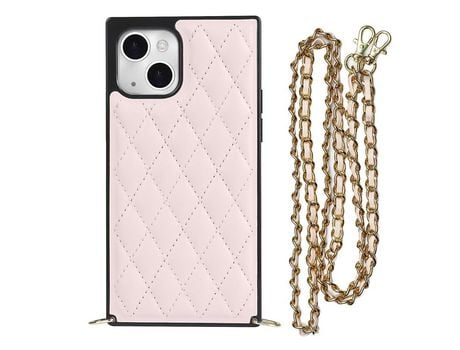Funda TPU + microfibra con bandolera de ombro rosa por iPhone 13 mini