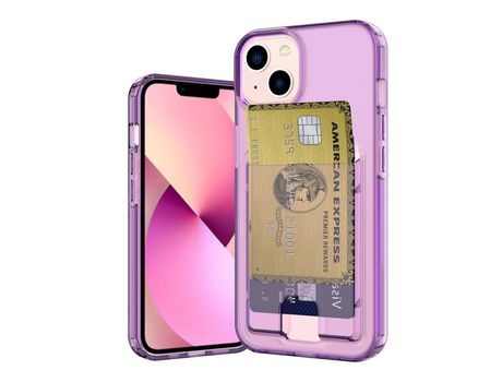 Funda TPU airbag de quatro cantos con suporte por tarjeta púrpura transparente por iPhone 13 6.1