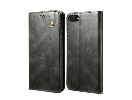 Carcasa PU textura de caballo louco cerosa auto-absorvida con apoyo verde por Apple iPhone 7/8/SE (2nd Gen)