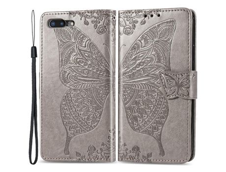 Funda PU patrón de mariposa y flor cinza por iPhone 7 Plus/8 Plus 5.5 inch