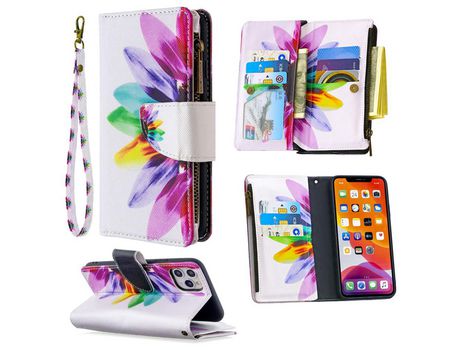 Carcasa PU estante de impresión patrón pétalas coloridas por Apple iPhone 11 Pro Max 6.5