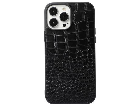 Funda de couro genuino textura de cocodrilo negro por iPhone 12 Pro Max 6.7