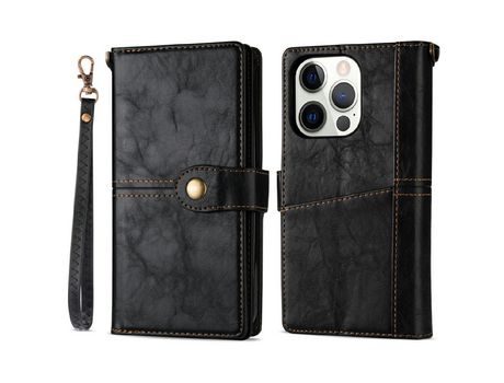 Funda PU + TPU multifuncional estilo vintage con cable negro por iPhone 13 Pro 6.1
