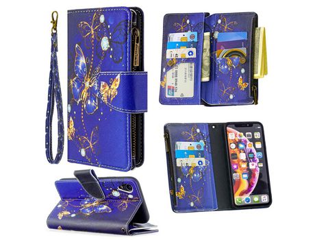 Carcasa PU estante de impresión patrón polilla de ouro por Apple iPhone XR 6.1