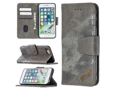 Carcasa PU piel de cocodrilo con color colorrespondiente Gris por Apple iPhone SE (2nd Gen)/8/7