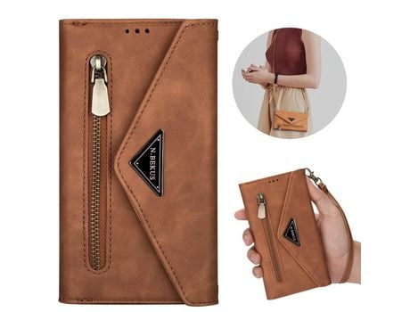 Carcasa PU estante con varios titulares de tarjeta y bandolera curta/longa marrom por Apple iPhone SE (2nd Gen)/8/7