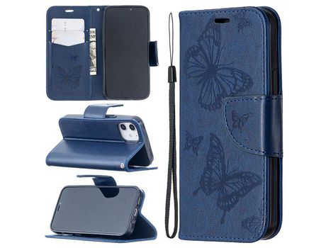 Carcasa PU polilla imprint con apoyo azul por Apple iPhone 12 5.4